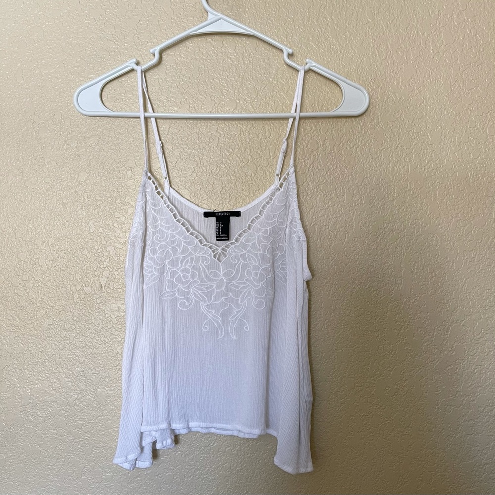 Boho white floral embroidery tank top